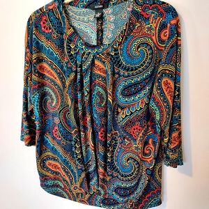 Alfani Colorful Paisley 3/4 Sleeve Pullover Stretch top Medium Old Money